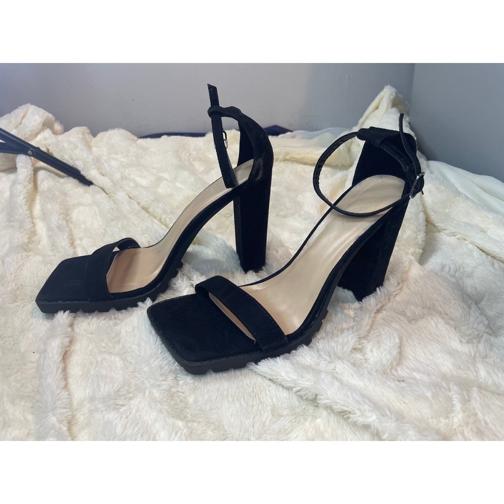Black, suede square toe heels size 8